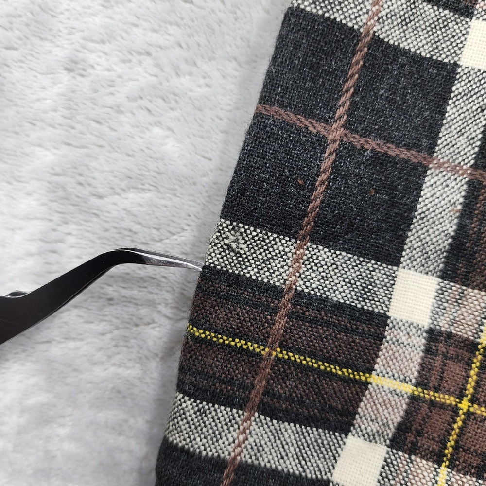 Vintage Skirt Women XXS Black Brown Plaid Pencil Faux Wrap Button Front Side Zip - Picture 7 of 10